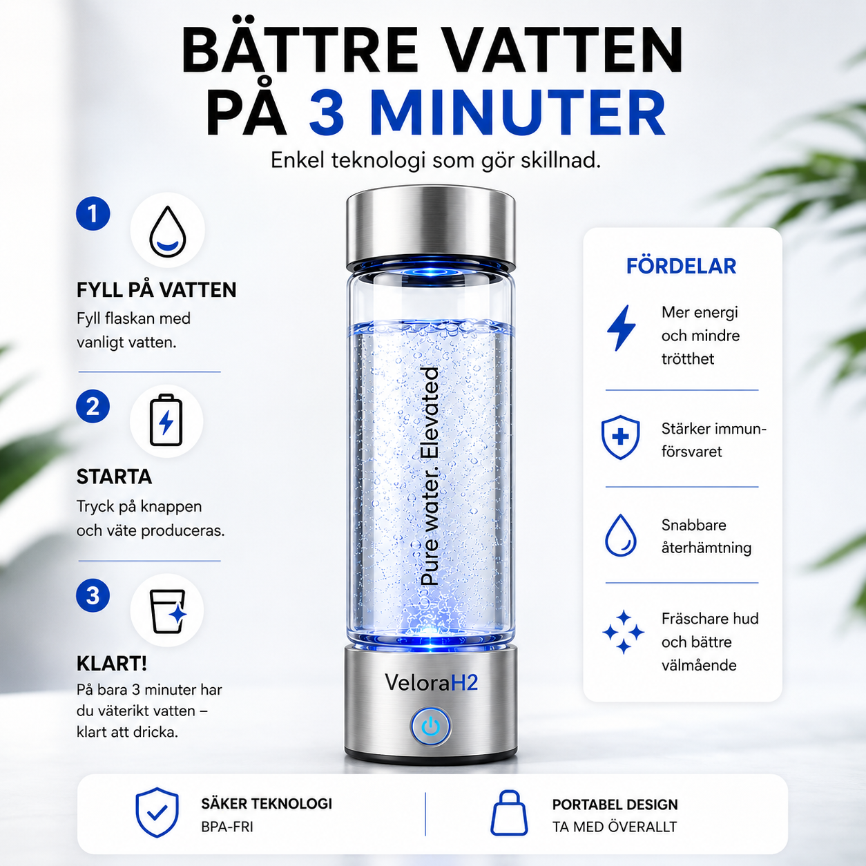 Hydrogen Water Bottle/Vattenflaska för väteberikat vatten